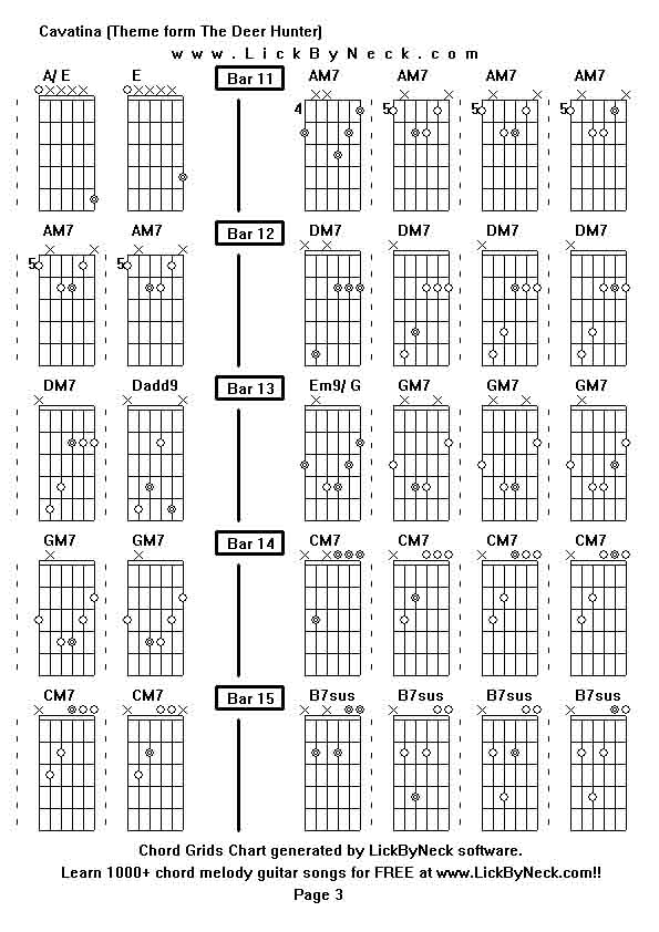 Chord Grids Chart of chord melody fingerstyle guitar song-Cavatina (Theme form The Deer Hunter),generated by LickByNeck software.